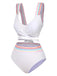 Ensemble bikini à bretelles larges noué dans le dos colorblock des années 1940