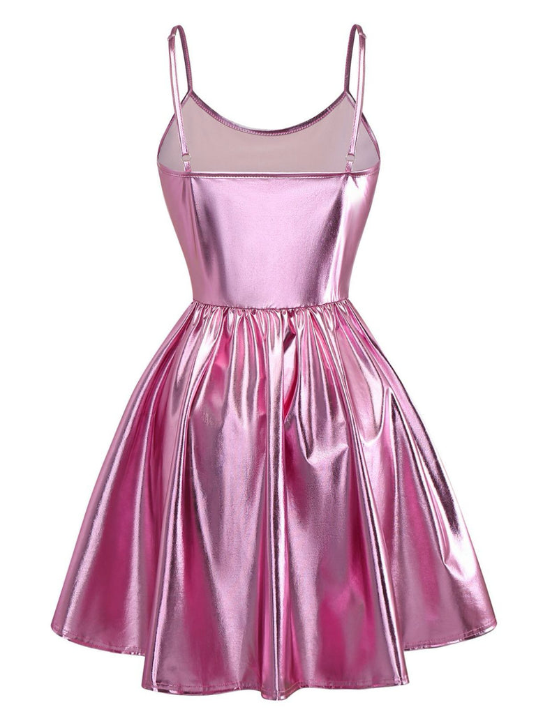 Robe de soirée à fines bretelles métallisées années 1980