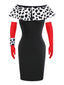2PCS Robe et cape blanche et noire dalmatiennes Cruella années 1960