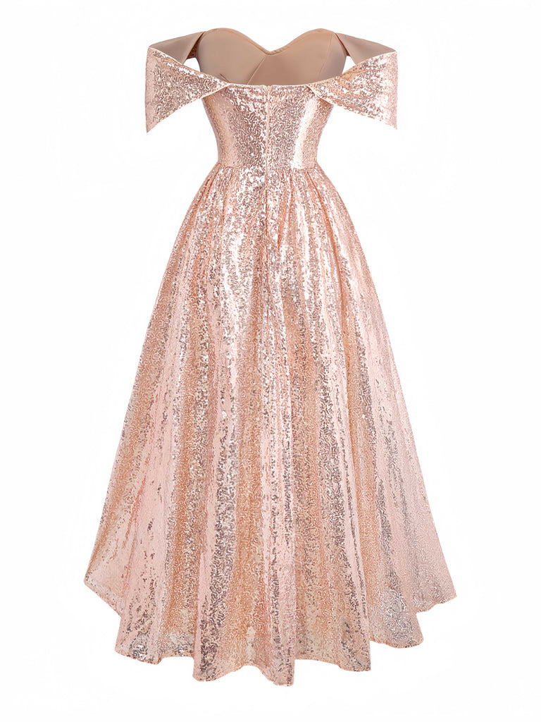 Robe à sequins champagne à épaules dénudées années 1930