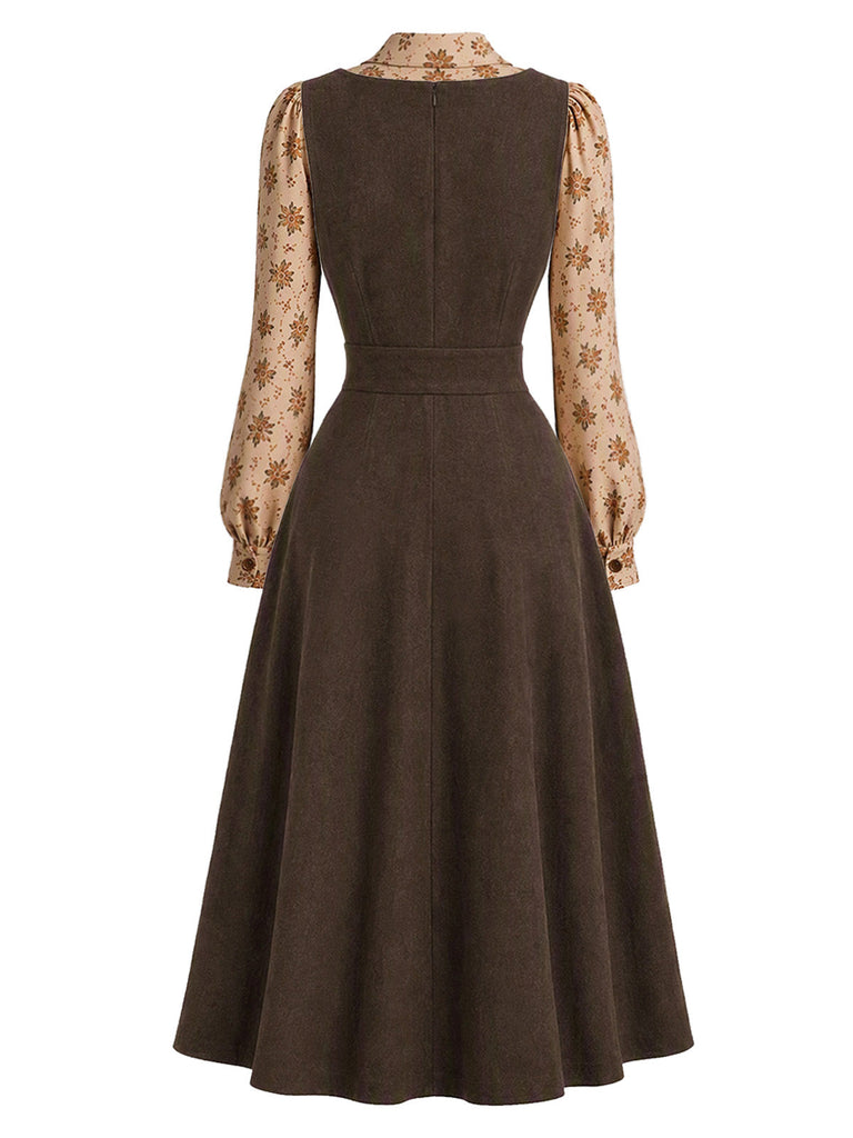 [Prévente] 2PCS Ensemble Blouse à Imprimé Floral et Robe Chasuble à Poches Années 1970 - 3