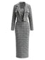 2PCS robe-blazer tweed carreaux boutons perles années 1960