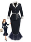 [Prévente] 2PCS Veste à Revers avec Ceinture et Jupe Sirène à Ourlet en Tulle Années 1960