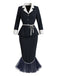 [Prévente] 2PCS Ensemble Veste à Revers avec Ceinture et Jupe Sirène à Ourlet en Tulle Années 1960 - 2