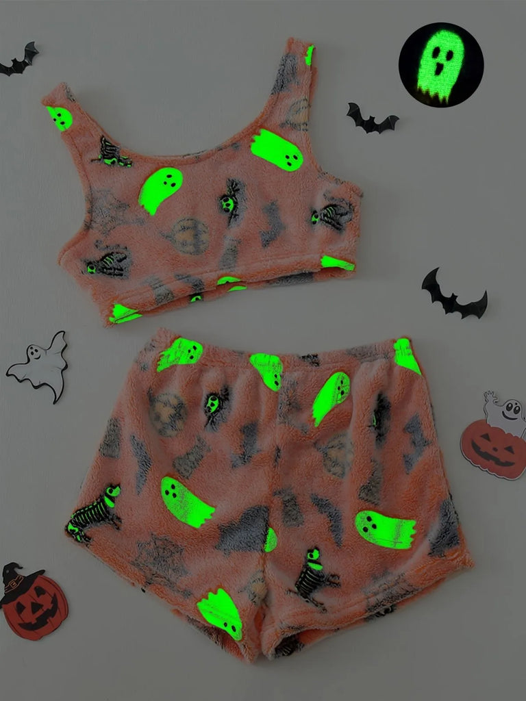 Ensemble pyjama polaire fantôme orange Halloween années 1960