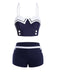 Maillot de Bain Boutons Spaghetti Bleu Marine Revers