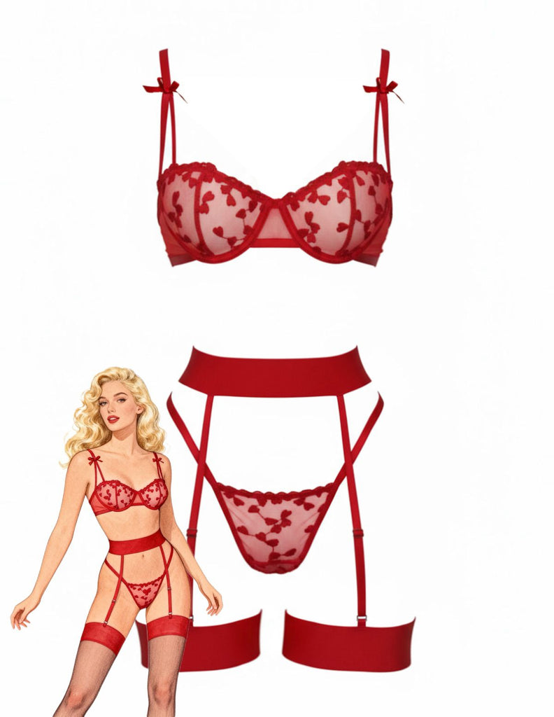 3PCS Ensemble de lingerie avec détail en dentelle et nœud des années 1980