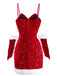 Ensemble robe rouge à paillettes torsadées Noël années 1960