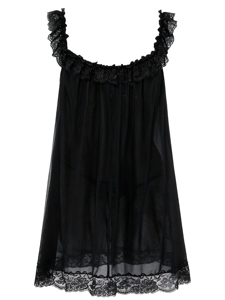 Nuisette babydoll en tulle transparent ornée de dentelle et de nœuds années 1950