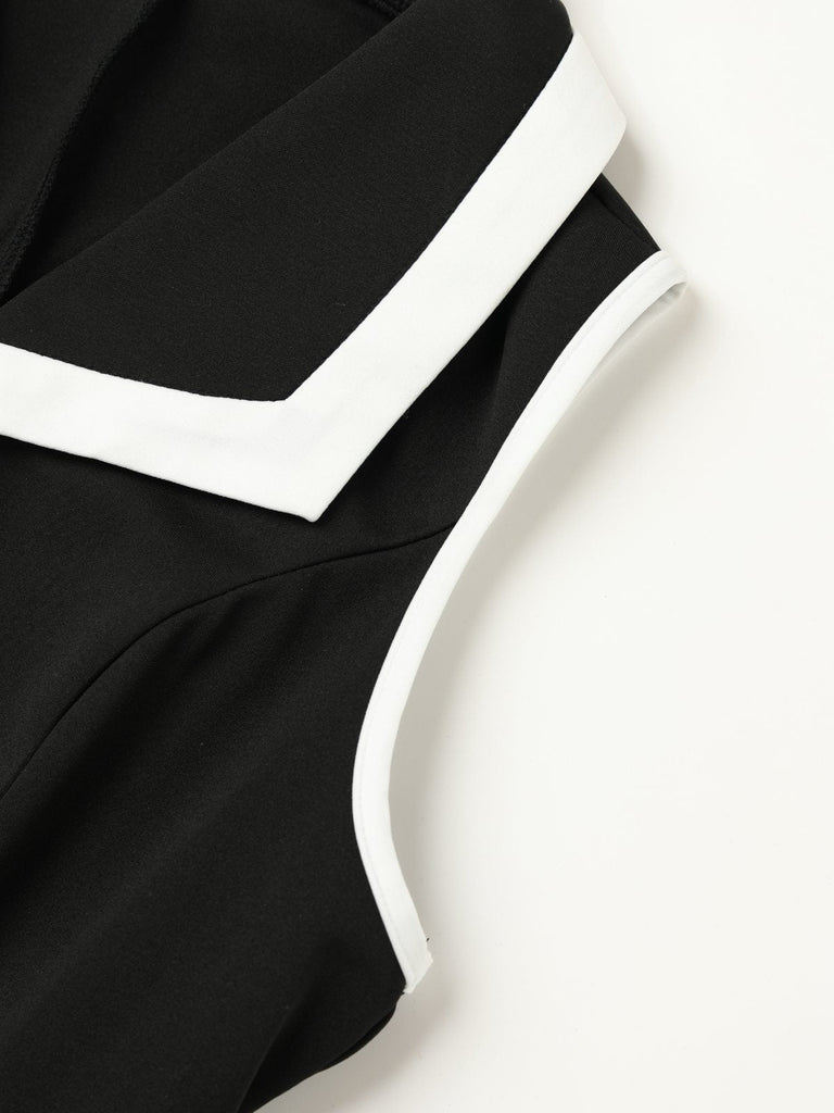 Robe moulante noire sans manches à revers et boutons années 60