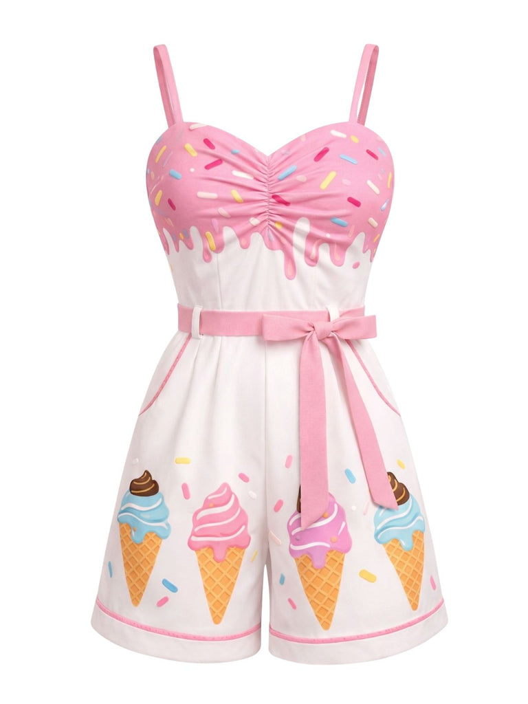Combishort à Bretelles Imprimé Glace Rose Années 1940