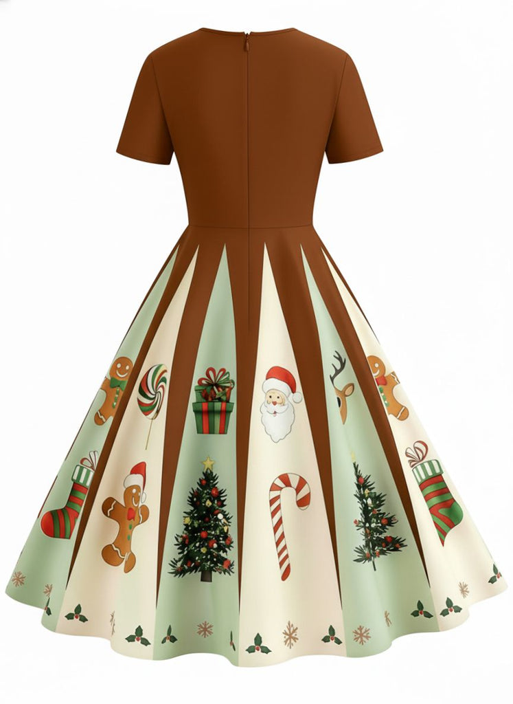 [Pré-vente] Robe trapèze marron style pain d'épices de Noël des années 1950
