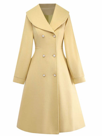 Manteau croisé à revers jaune des années 1930
