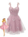 Robe courte rose à paillettes et papillons années 60