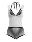 [Prévente] Ensemble bikini rayé et cache-maillot années 80