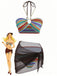 3PCS Multicolore Halter Arc-en-Ciel Rayures Bretelles Coquillage Ensemble Bikini Années 1970