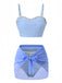Front: 3PCS Blue 1940s Shell Special Fabric Bikini Set, elegant vintage style, perfect for vintage fashion lovers