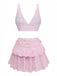 Pink two-piece outfit with a skirt and top on a white background