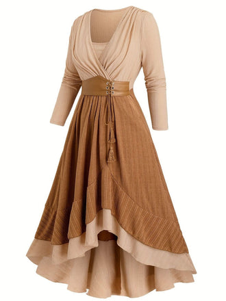 [Grande taille] Robe bohème côtelée à volants années 1970