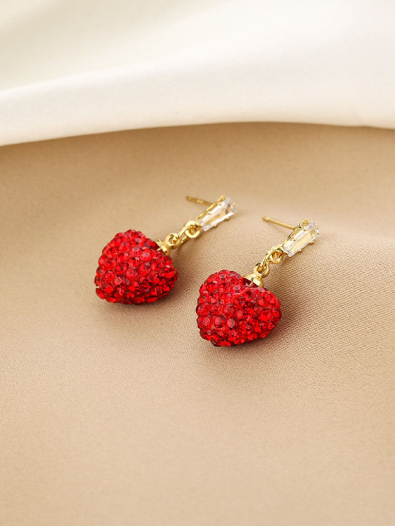 Boucles d'oreilles pendantes en cristal rouge en forme de cœur
