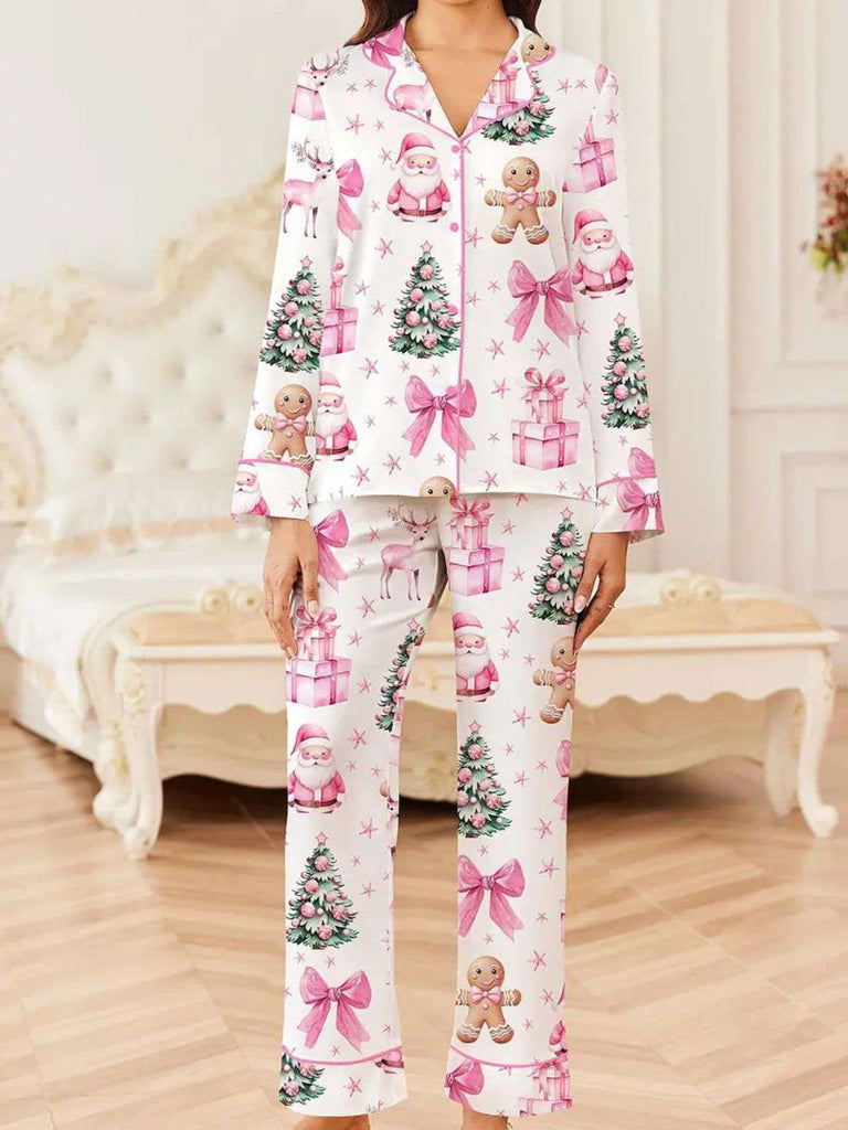 Ensemble de pyjama blanc de Noël avec des cannes de bonbon des années 1940