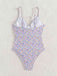 Maillot de bain une pièce violet à lacets floral des années 1950
