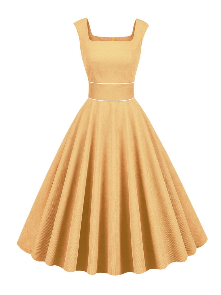 Robe Vintage Solide en Velours Côtelé des Années 1950 Cocktail Pin-up 9