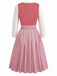 Robe en velours rose décolleté cœur tablier et haut en dentelle années 50