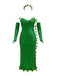 Ensemble bandeau à feuilles multiples et robe à paillettes vert années 1970