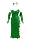 Ensemble bandeau à feuilles multiples et robe à paillettes vert années 1970