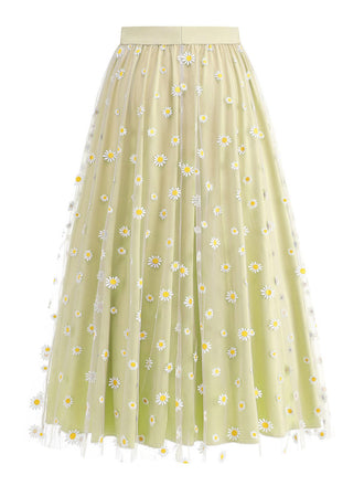 Jupe trapèze taille haute en maille marguerite des années 1940