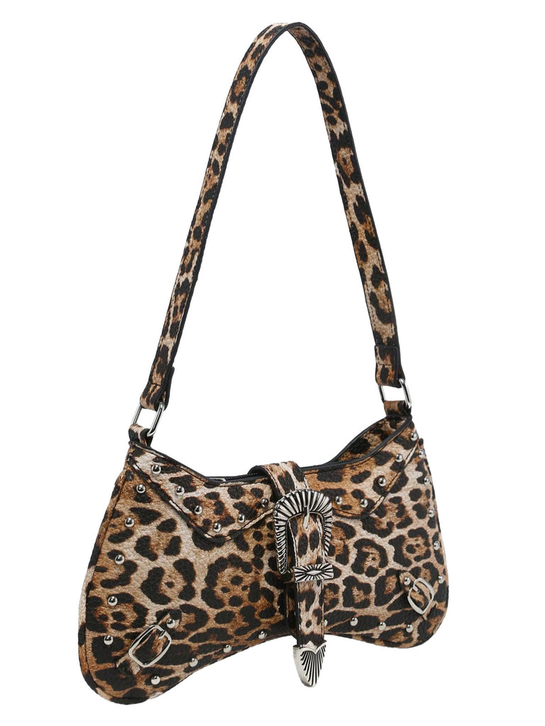 Sac à bandoulière clouté léopard vintage