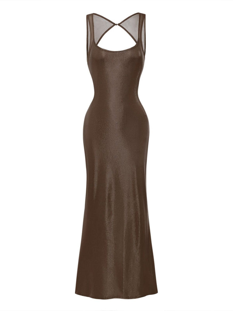 Robe uni maille pailletée boucle col carré 1980s