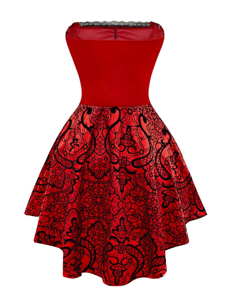 Robe et cape en velours rouge en dentelle et paillettes années 1980
