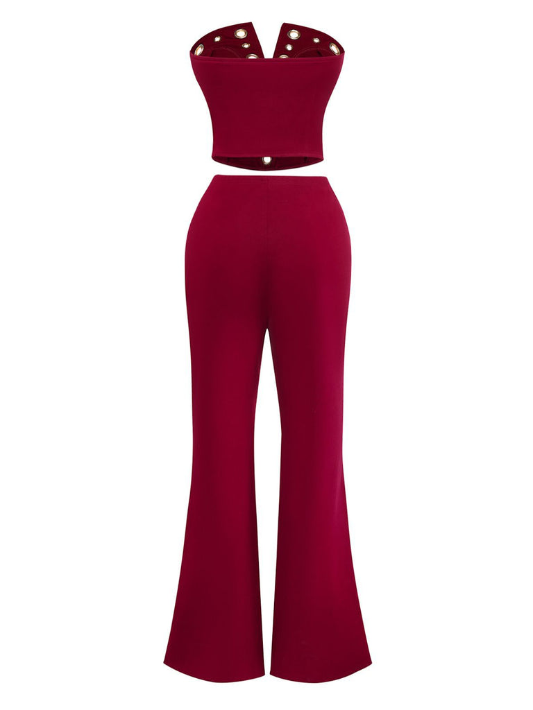 2PCS Haut & Pantalon Punk Sans Bretelles Boucle Métallique Année 1970