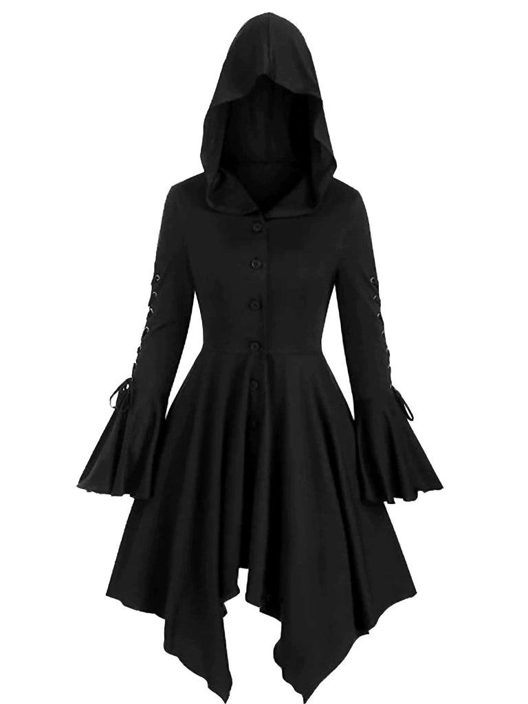 Veste longue punk gothique violette à capuche années 1980