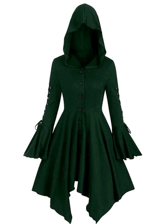 Veste longue punk gothique verte à capuche années 1980