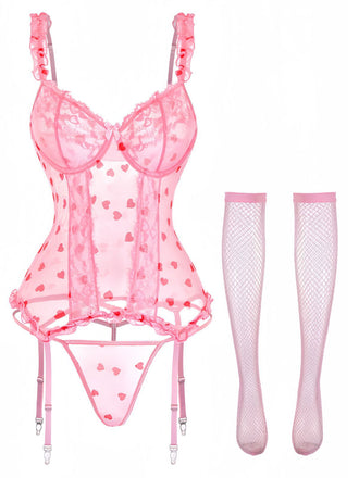 Body De Nuit Dentelle Cœur Transparent Année 1980