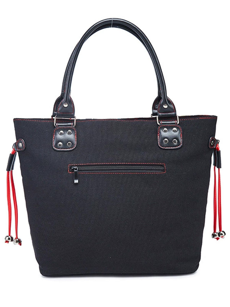 Sac à main vintage punk imprimé tête de mort et rose