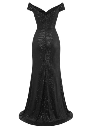 Robe longue fendue paillettes et épaules dénudées années 1930
