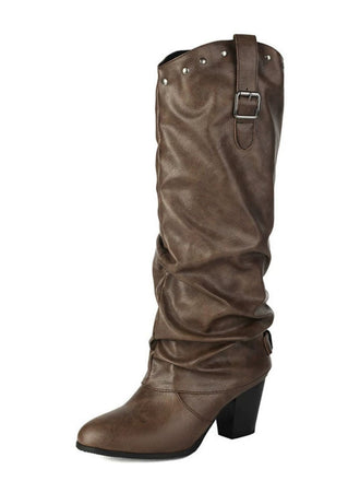 Bottes mi-mollet vintage à boucle cloutée