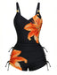 Tankini orange à lacets uni à motif floral années 1950