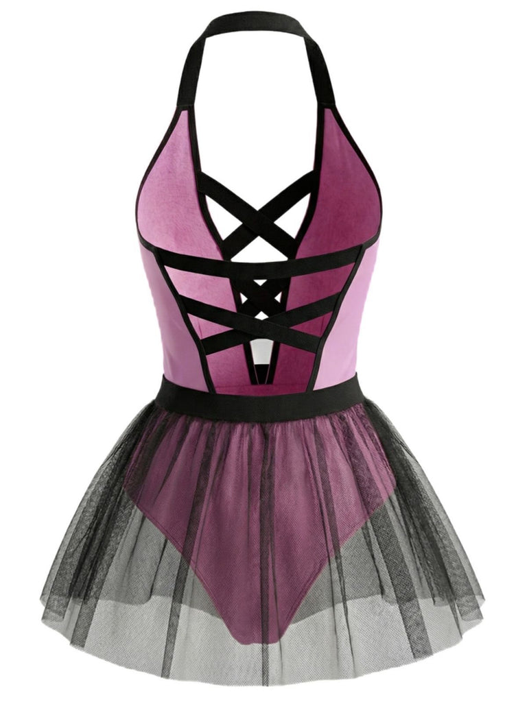 Ensemble de costume de lapin en tulle rose à bretelles années 1950