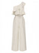 Combinaison beige uni asymétrique à volants étagés des années 1970