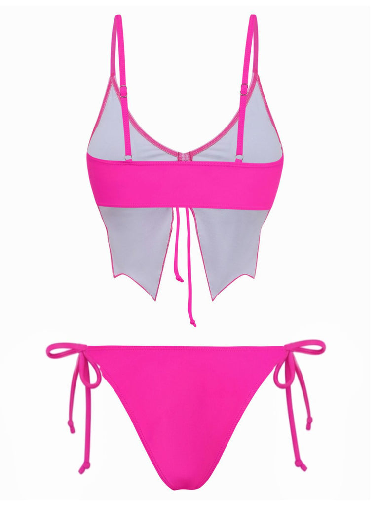 Ensemble bikini à fines bretelles et lacets papillon années 1970