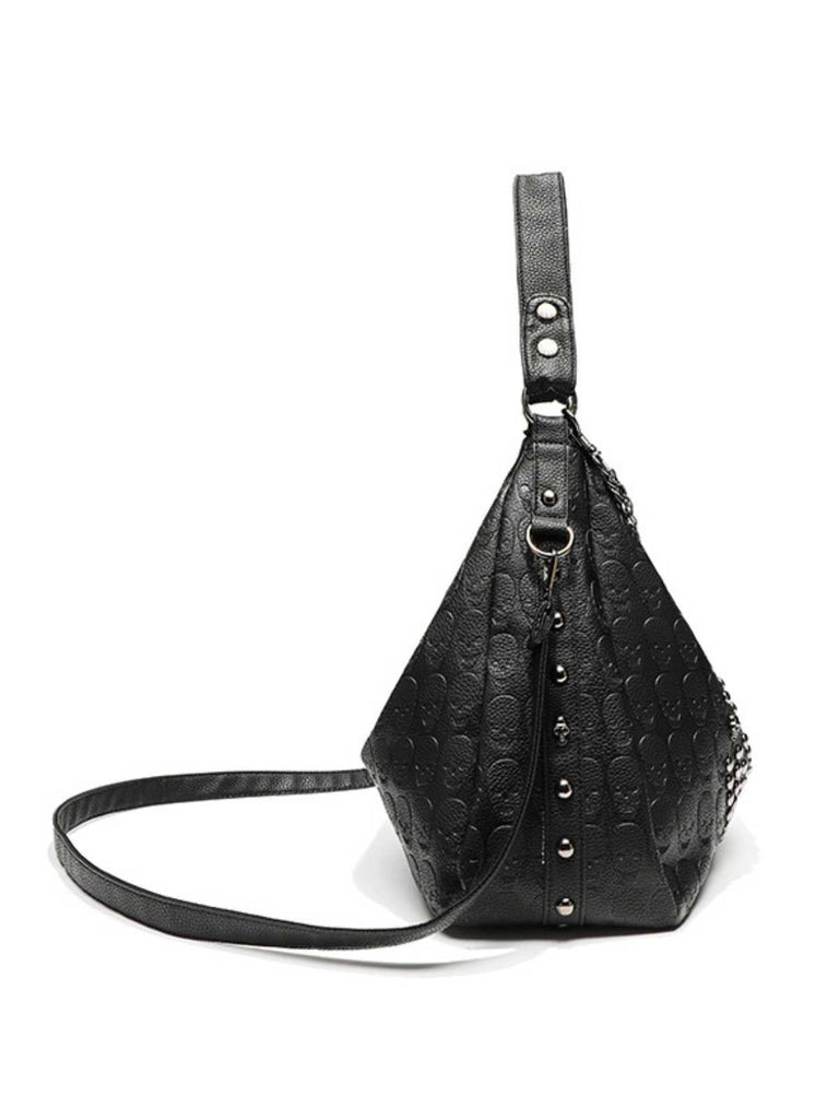 Sac hobo gothique à chaîne cloutée et tête de mort