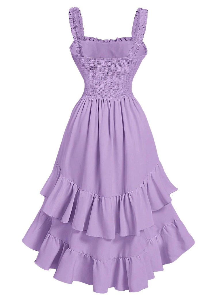 Robe à bretelles froncées et ourlet à volants années 1950