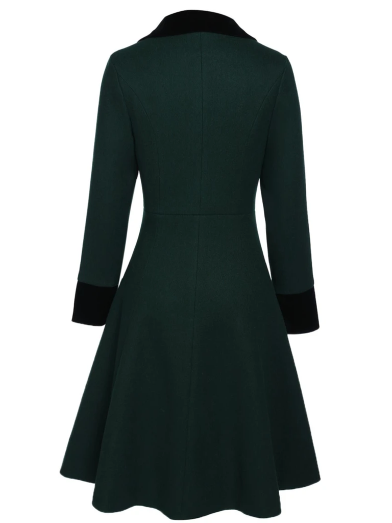 Manteau croisé bleu contrasté à boutons des années 40