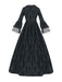 Robe noire gothique victorienne à manches cloche dentelle années 1950