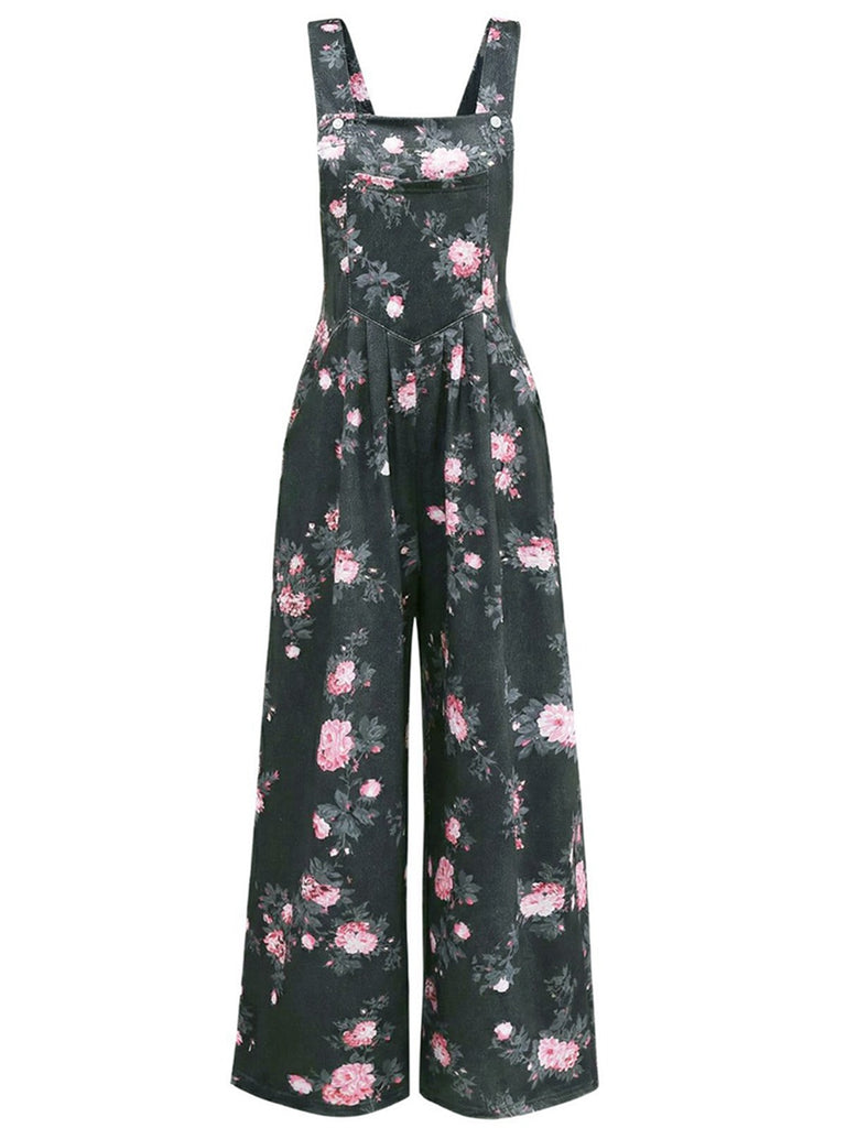 Combinaison pantalon large à imprimé floral vert années 1940